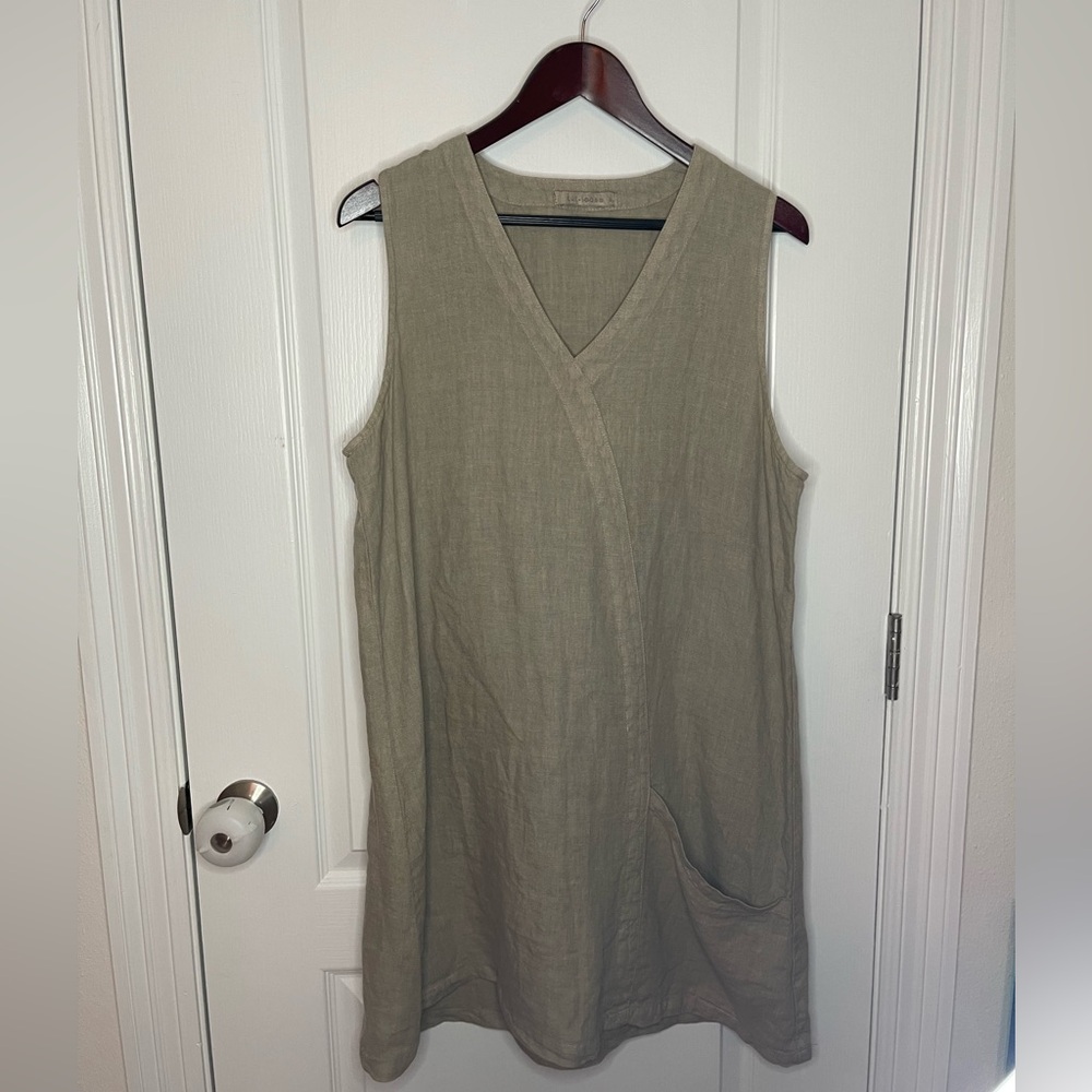 cut loose 100% linen tan sleeveless knee length dress